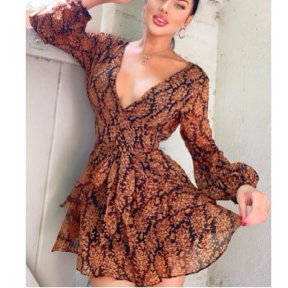 Fashion Nova Black and Brown Long Sleeve Dress - Picture 2 of 2